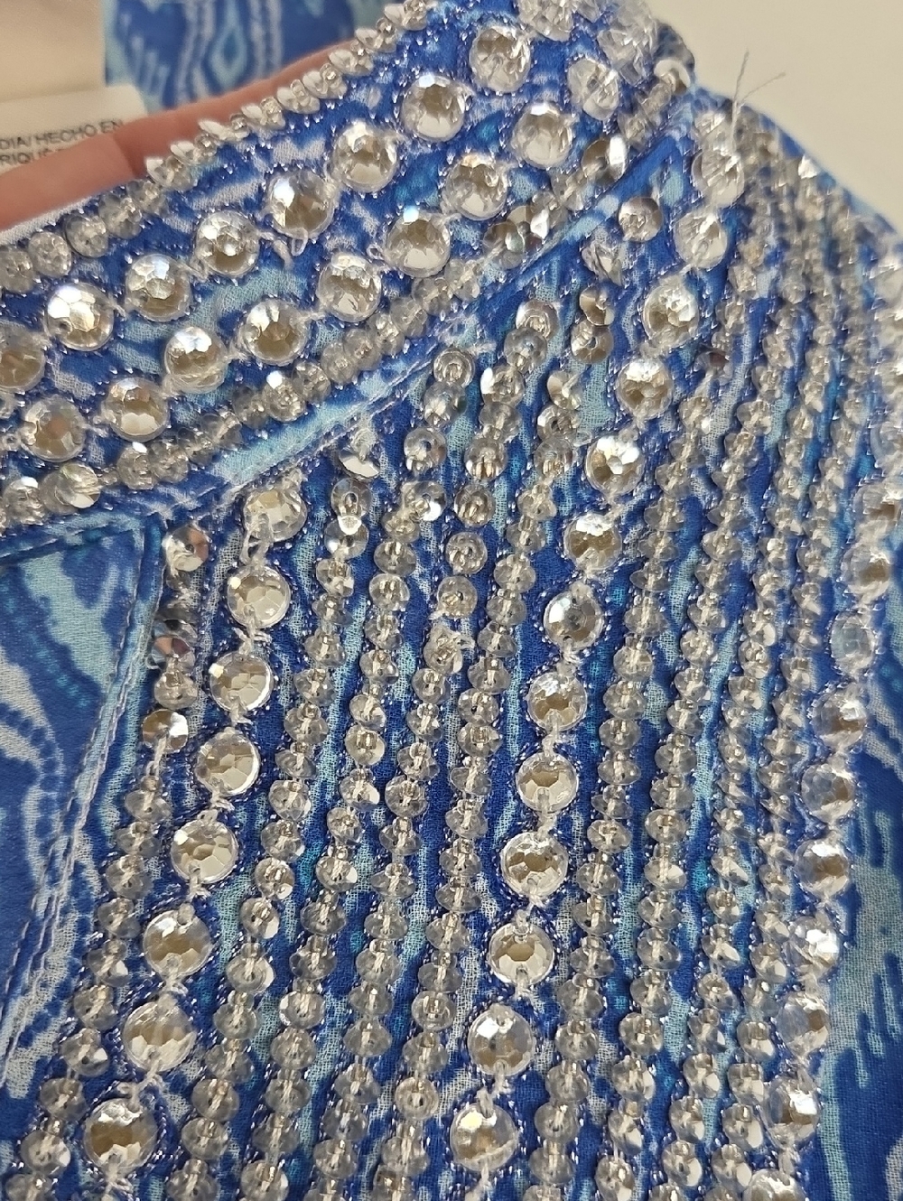 Chico's Blue Seaside Chiffon Embellished Tunic Size 2 Women's 12-14 - Picture 11 of 12